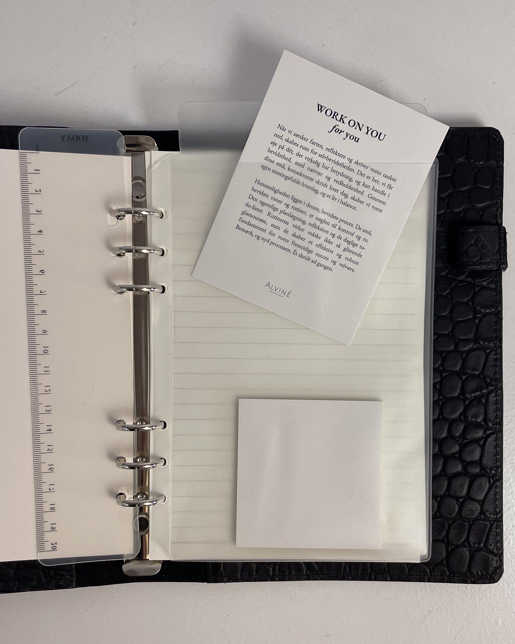 Enkeltlomme vist som insert i en Sort Planner med krokodillestruktur med indhold