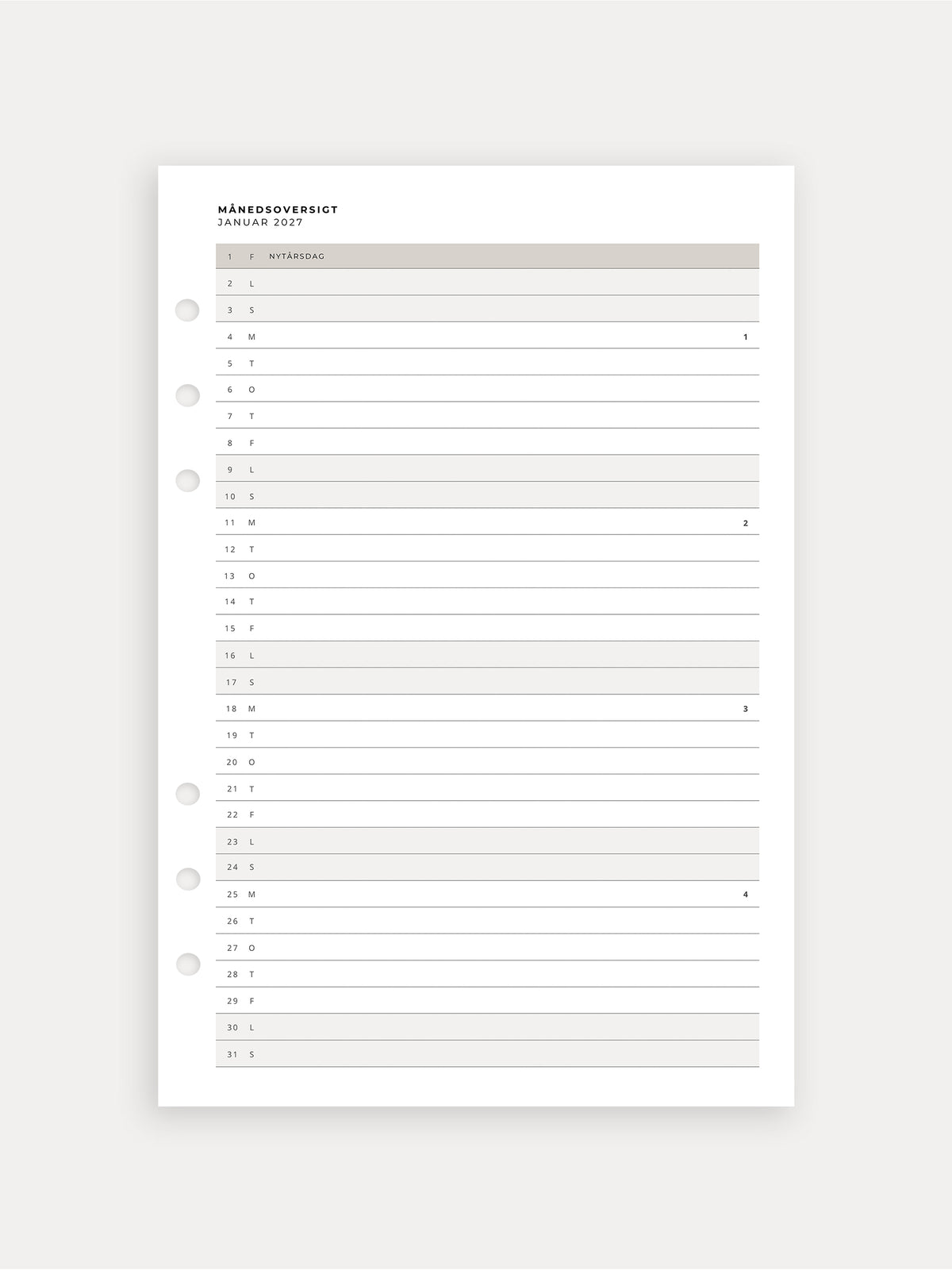 Daily Schedule 2027 - 1. Halvår